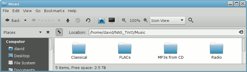 Contents of Music folder on NAS TWO
