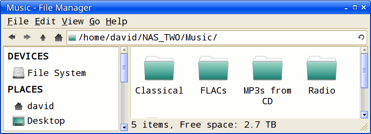 Contents of Music folder on NAS TWO