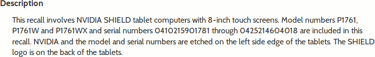 SHIELD Tablet PC recall